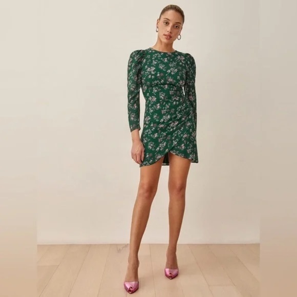 Reformation Dresses & Skirts - NEW Reformation Juni Floral Puff Sleeve Dress Green